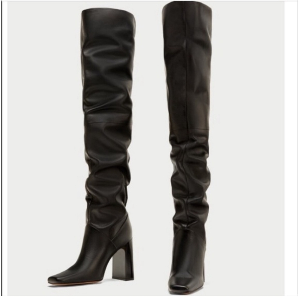 ZARA OVER THE KNEE LEATHER BOOTS SIZE 6